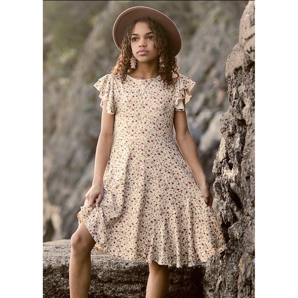 *NEW* Mia Joy Joyfolie Size 10 Marci Dress Cream Mini Floral Flutter Sleeve